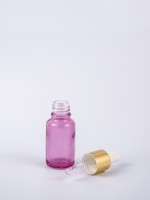 Flacon ampoule cylindrique en verre silex rose transparent de 15 ml avec logo personnalisé, compte-gouttes doré, sérigraphie pour sérum et huile essentielle TBglass