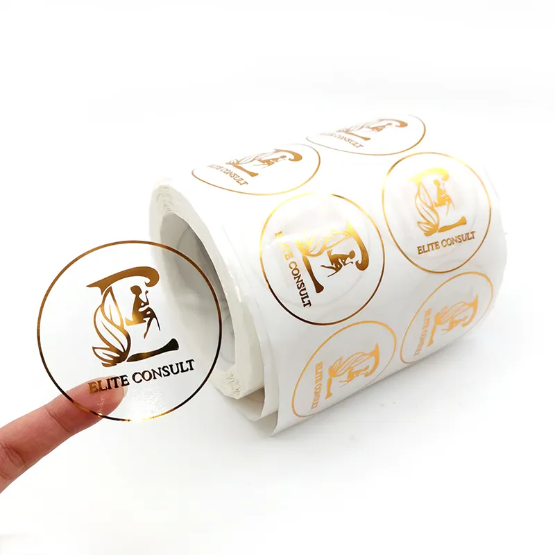Impresión autoadhesiva redonda personalizada, pegatina de vinilo transparente, rollo de etiquetas de embalaje de logotipo, lámina de oro rosa