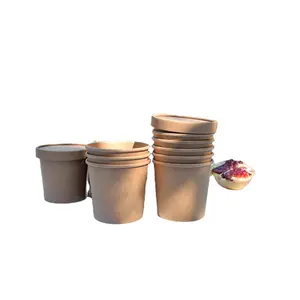 Tazón desechable de embalaje de papel de impresión personalizado, tazón de fideos, tazas para llevar, recipientes de sopa de papel con tapas