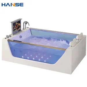 Freestand two people acrylic bath tub modern indoor water jet massage whirlpool bathtub with tv
