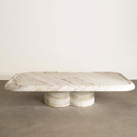 Table basse en marbre veiné blanc Dream Home avec plateau, base à double cylindre, en pierre naturelle, pour salon