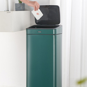 Push Button Trash Can Dark Green Rectangular Indoor Outdoor Use Sorting <b>Bin</b> - Product Image 1