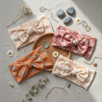Bandeau côtelé pour bébé à imprimé floral, avec grand nœud en tricot torsadé, large et extensible, doux, accessoires capillaires pour nouveau-nés et bébés filles