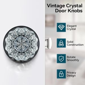 Calzibeno – poignées de porte en cristal, lot de 3, noir mat, avec serrure, pour salle de bain, chambre à coucher, design traditionnel vintage - Product Image 2