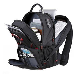 17.3" Large Waterproof Eco-Friendly Polyester Softback <b>Laptop</b> <b>Backpack</b> Arcuate Shoulder Strap Zipper Closure Business Portable - Product Image 4