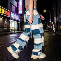 Pantalon Streetwear Homme en Denim Selvedge 100% Coton, Jean Patchwork Multicolore Original pour Hommes Bale