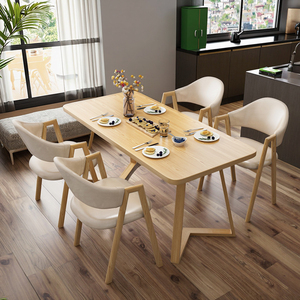 모던 노르딕 패널 직사각형 대나무 식탁 세트 가정 아파트 밀크티 가게 패스트푸드 레스토랑 구내식당 소형 - Product Image 4