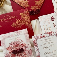 Invitation de mariage haut de gamme en papier sulfate rouge bordeaux estampé à chaud, style européen, design personnalisé, carte avec logo sur mesure
