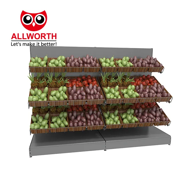 Estante de exhibición de acero para frutas, estante de almacenamiento metálico para interiores, estante de supermercado
