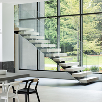 Escalier droit à poutre simple, moderne et minimaliste, avec poutre de support métallique, balustrade simple, marches en bois massif, pour intérieur, écologique