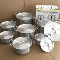 Ensemble de Batterie de Cuisine Classique 14 Pièces en Aluminium Brossé, avec Casserole et Couvercle, Marmite QQ pour la Préparation de Plats Mijotés