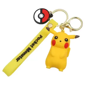 Pikachu With Ring Custom 3d Anime Keychain Silicone Plastic Rubber Pvc Keychain Bag Accessories Key Holder Key Ring Gift