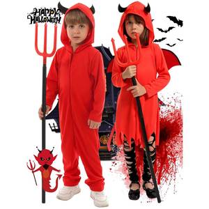 Nuevos Disfraces de Cosplay Rojos para Niños, Mono con Capucha para Niños, Vestido para Fiesta, Actuación, Halloween, Disfraz de Diablo para Niñas y Niños - Product Image 1