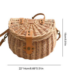 Tự Nhiên Wicker Dệt Trước Khi Xe Cố Định Xử Lý Công Suất Cao <span class=keywords><strong>MS</strong></span> Xe Đạp Phụ Kiện Xe Đạp Giỏ Wicker Giỏ Với Nắp - Product Image 3