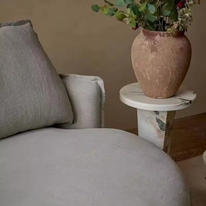 Canapé rond en lin et coton Wabi-Sabi personnalisable, housses entièrement amovibles, tissu vintage, fauteuil individuel - Product Image 5