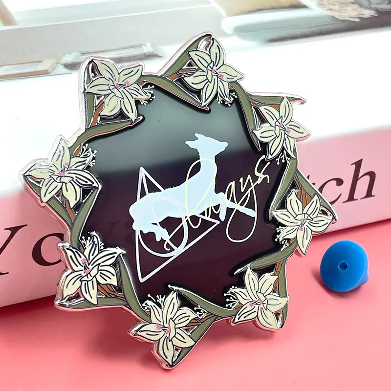 China Hot Products Metal custom crafts Pendant flower pearl hard enamel pin on pins pad screen print logo anime pins