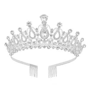 Tiara con diamantes de imitación para fiesta de cumpleaños, corona de boda con flores de cristal, Reina de la belleza