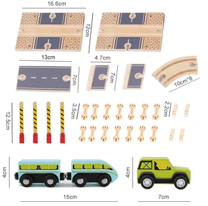 MNTL Jouets pour tout-petits Piste de course Voiture de course en bois Voies ferrées Train Set Toy With Track Sliding Assembly