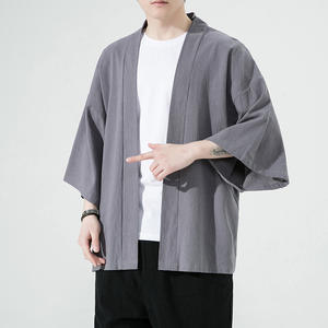 HANO-<span class=keywords><strong>Kimono</strong></span> <span class=keywords><strong>japonais</strong></span> léger pour homme, vêtement décontracté à point ouvert, Yukata, mode noir, cardigan, manches, vêtements d'extérieur, vacances d'été - Product Image 2