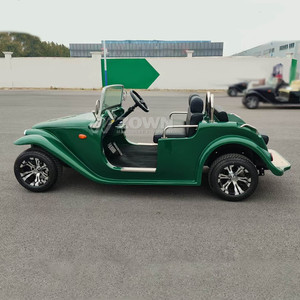 Voiture électrique vintage à deux places, toit ouvert, vert foncé, pour le transport touristique dans les stations balnéaires - Product Image 3