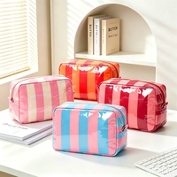Trousse de maquillage à rayures roses, organisateur de toilette en PVC imperméable, pochette de voyage pour cosmétiques, étui de toilette de grande capacité pour femmes et filles