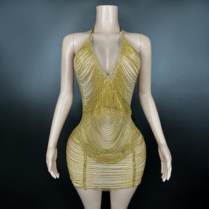Mode danse latine pratique vêtements scène tempérament Performance vêtements gland vente directe d'usine strass robe - Product Image 1