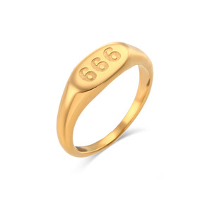 Bague signet en acier inoxydable gravée avec les chiffres 111 à 999, plaquée or 18 carats, porte-bonheur, pour femmes et hommes - Product Image 6