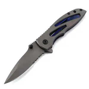Pakistan Stainless Steel Chinese EDC Outdoor Tactical Survival Pocket Handmade Knife With Blue Window Handle