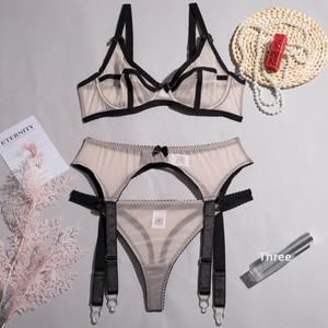 Completo Intimo Sexy Tre Pezzi Stile Europeo-Americano con <span class=keywords><strong>Reggicalze</strong></span>, Ferretto, Rete Trasparente in Poliestere, Mezza Coppa e Spalline Regolabili - Product Image 4