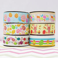Ruban simple face de Pâques, motifs œuf, poussin, lapin, largeur 25 mm, imprimé par transfert thermique/sublimation, mélange de polyester, Chine