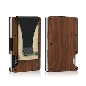 New Minimalist Real Wood RFID Blocking Wooden Card Holder with Money Clip Wooden Card Wallet