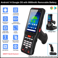 PDA portable robuste Android 14 GMS avec scanner de codes-barres 1D/2D, 4G+64G, processeur MTK MT6789 G99, batterie 9000mAh, échange à chaud, IP67, collecteur de données