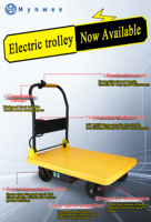 Chariot électrique pliable robuste alimenté par batterie au lithium 36V, chariot à plateforme réglable à 4 vitesses, chariots et chariots à main