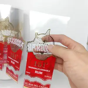 Minpda Stiker Transparan Gulungan Cetak Kustom Gulungan Bening Foil Emas Label Anggur Pribadi Perekat Sendiri