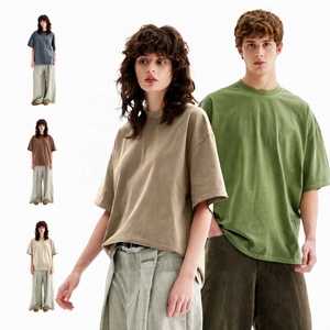 Heavyweight Oversized 260gsm Washed Vintage 100% Cotton <b>T</b>-<b>Shirt</b> Unisex Solid Knitted Blank Streetwear - Product Image 5