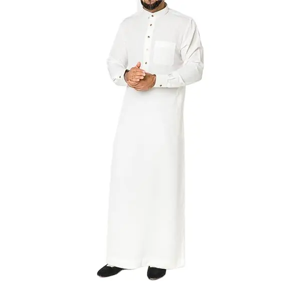 Beyaz düğme müslüman Tobes 2023 İslami filistin düz renk Dafa Mens Toob Abaya