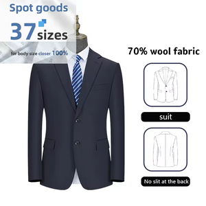 MY7005 tessuto di lana 70% blu Navy a spina di pesce modello di lana 70% abito da uomo - Product Image 1
