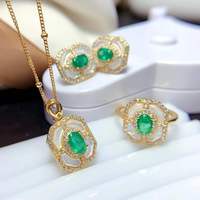 Perhiasan Perak 925 Asli Langsung dari Pabrik dengan Desain Unik Zamrud Alami Set Perhiasan Emas Dubai untuk Wanita