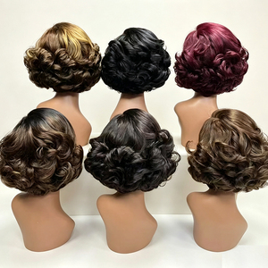 Promotion 31.7$ Letsfly 190gram 12A Pixie Cut 13x4 Short Loose Lace <b>Front</b> <b>Wig</b> 2# Natural Human Hair <b>Wig</b> for Black Women - Product Image 4