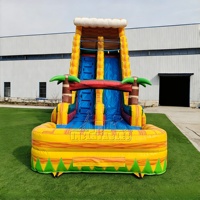 Toboggan aquatique gonflable géant en PVC avec piscine, motif palmier tropical, pour la location événementielle