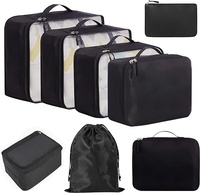 Ensemble de 8 cubes de rangement de voyage unisexes en nylon avec barres de traction et fermeture éclair tendance, incluant des sacs à chaussures et des trousses de toilette