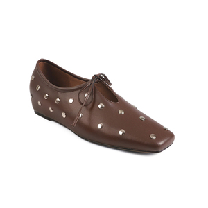 WETKISS Zapatos Casuales de Cuero Suave Estilo Coreano para Mujer, Zapatos Planos con Lazo y Tachuelas Metálicas, <span class=keywords><strong>Mocasines</strong></span> Planos con Punta Cuadrada - Product Image 2