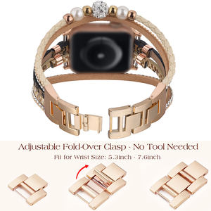 Bracelets en cuir de sport pour femmes et filles Bracelets de montre intelligente avec <span class=keywords><strong>bijoux</strong></span> en perles métalliques pour <span class=keywords><strong>Apple</strong></span> <span class=keywords><strong>Watch</strong></span> Band <span class=keywords><strong>Bracelet</strong></span> - Product Image 3