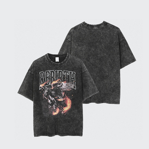 Camiseta Negra Extra Grande para Hombre, Estilo Vintage Lavado, con Estampado Gráfico de Pegaso Flameante, Ropa Urbana - Product Image 6