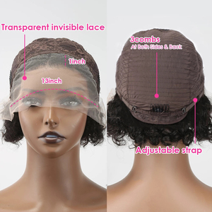 วิกผมแท้สำหรับผู้หญิง Pixie Cut ขนาด13X1วิกผมด้านหน้าแบบมีลูกไม้ใสผมหยิกสั้นบ๊อบ<span class=keywords><strong>ยาว</strong></span> - Product Image 4