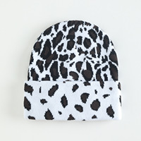 Topi Rajut Motif Macan Tutul, Topi Hangat Musim Dingin dengan Lipatan, Topi Motif Hewan, Kupluk untuk Wanita Pria Unisex, Topi Rajut Model Watch Cap untuk Musim Gugur