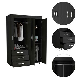 Armario Moderno Isla de 3 Cajones en Negro Wengue, Mueble Elegante para Dormitorio - Product Image 3
