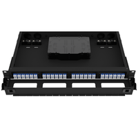 Panel Patch Fiber Optik Desain Tetap 1U 96F Baja Hitam Cold Rolled yang Dapat Disesuaikan, Tipe H, Pelat Fused, Konektor LC FM4H1, Garansi 30 Tahun