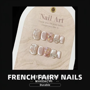 <span class=keywords><strong>Faux</strong></span> ongles Kawaii faits main effet œil de chat avec motifs de fleurs séchées et nœuds, 10 pièces, doux, élégants, illuminants, réutilisables - Product Image 2