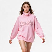Sudadera de cuello alto para mujer, cálida, deportiva, de invierno, personalizada con bordado, de manga larga, extragrande y gruesa.